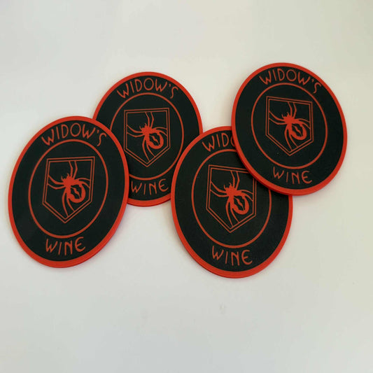 Widows Wine Perk Coasters: Geeky Home Decor, Set of 4