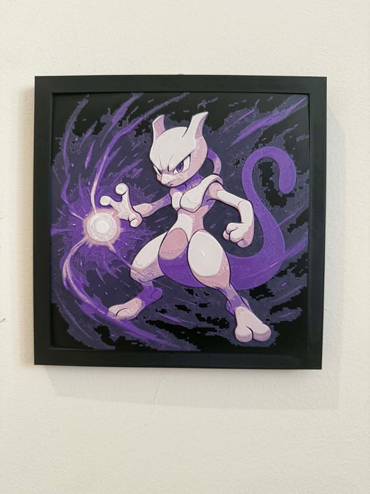 Charged Mewtwo 3D Pop Art - Textured Pokemon Wall Plaque - Modern Anime Fan Gift
