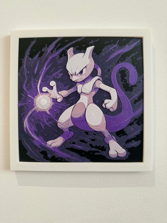 Charged Mewtwo 3D Pop Art - Textured Pokemon Wall Plaque - Modern Anime Fan Gift