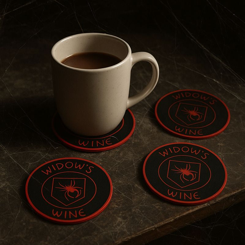 Widows Wine Perk Coasters: Geeky Home Decor, Set of 4
