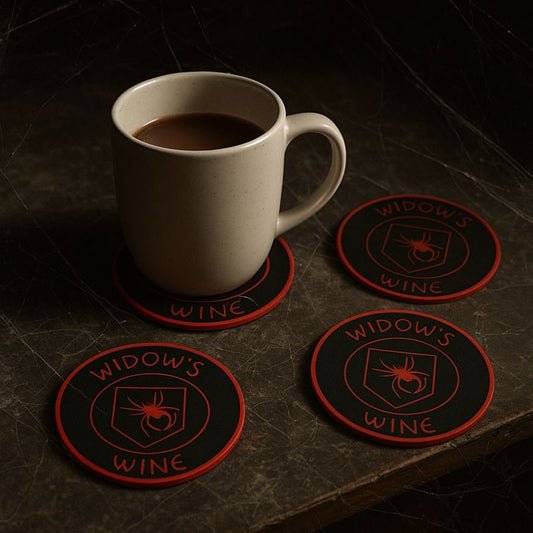 Widows Wine Perk Coasters: Geeky Home Decor, Set of 4