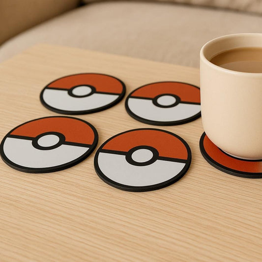 Pokemon Pokeball Coasters | Set of 4 | Nerdy Gift | Anime Drink Coasters