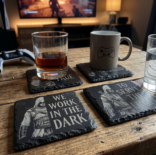 Assassin's Creed Engraved Slate Coaster Set (Set of 4) | Master Assassin's Coaster Collection