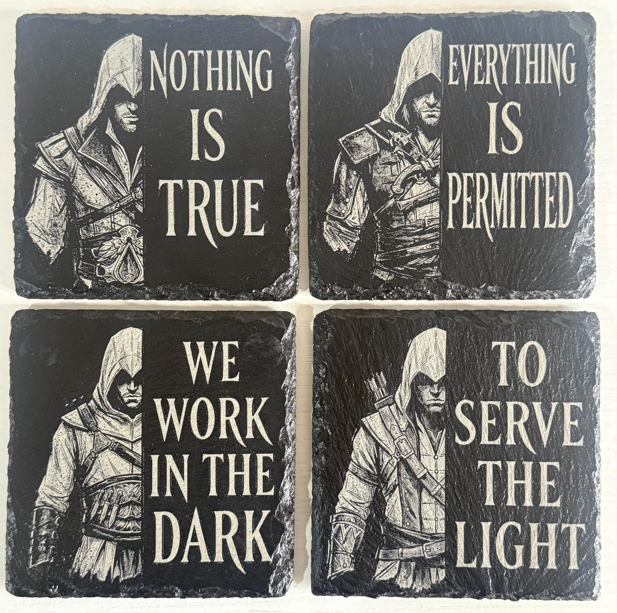 Assassin's Creed Engraved Slate Coaster Set (Set of 4) | Master Assassin's Coaster Collection