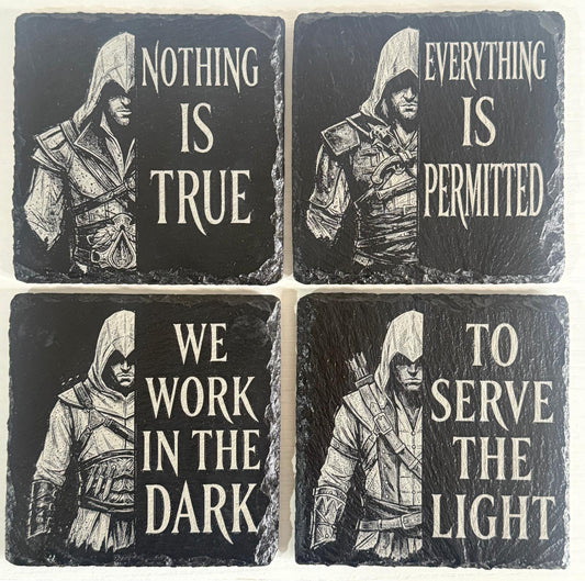 Assassin's Creed Engraved Slate Coaster Set (Set of 4) | Master Assassin's Coaster Collection