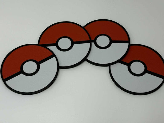 Pokemon Pokeball Coasters | Set of 4 | Nerdy Gift | Anime Drink Coasters